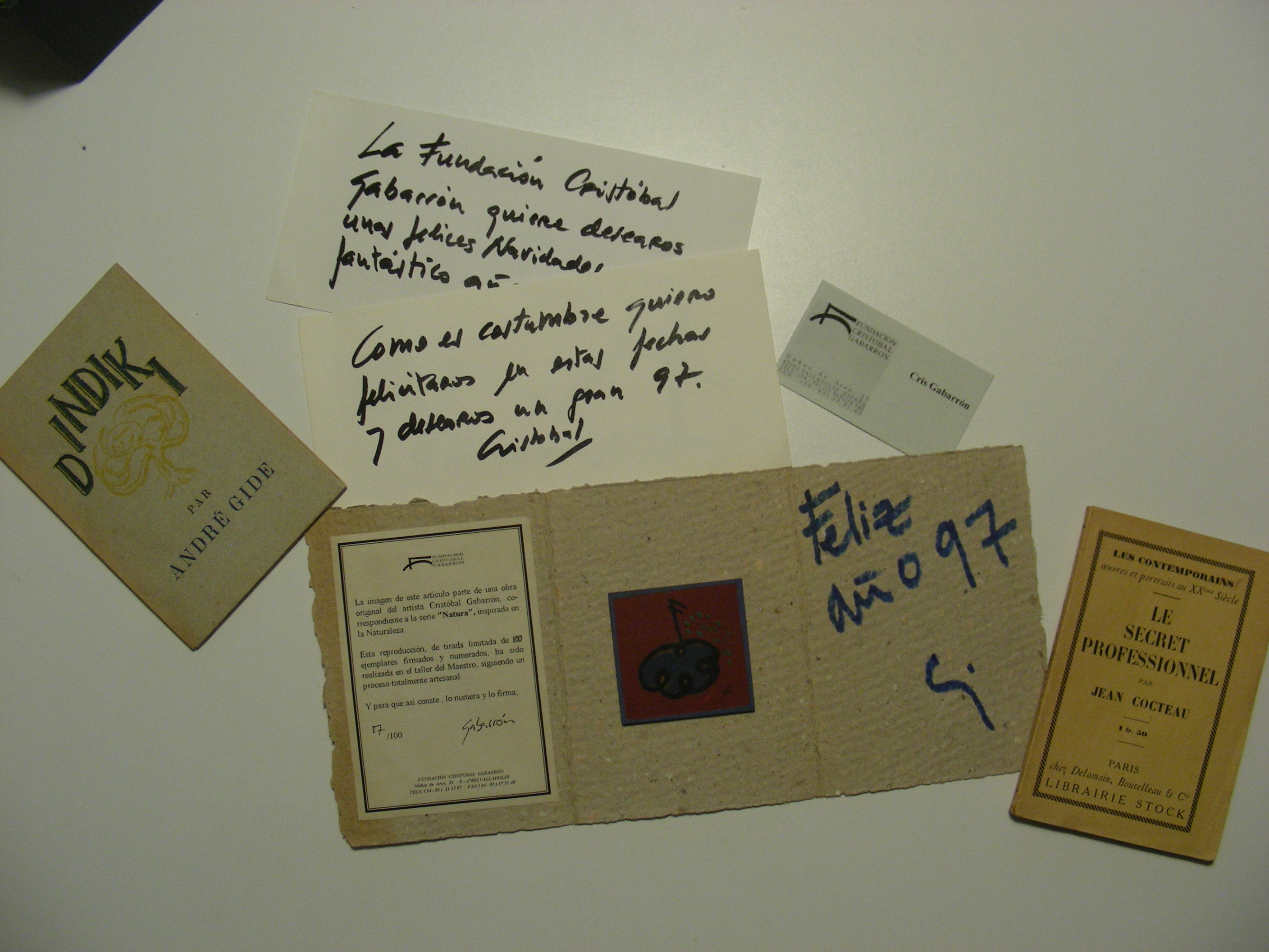 Jeu de 3 cartes de vœux manuscrites et 1 carte de visite
